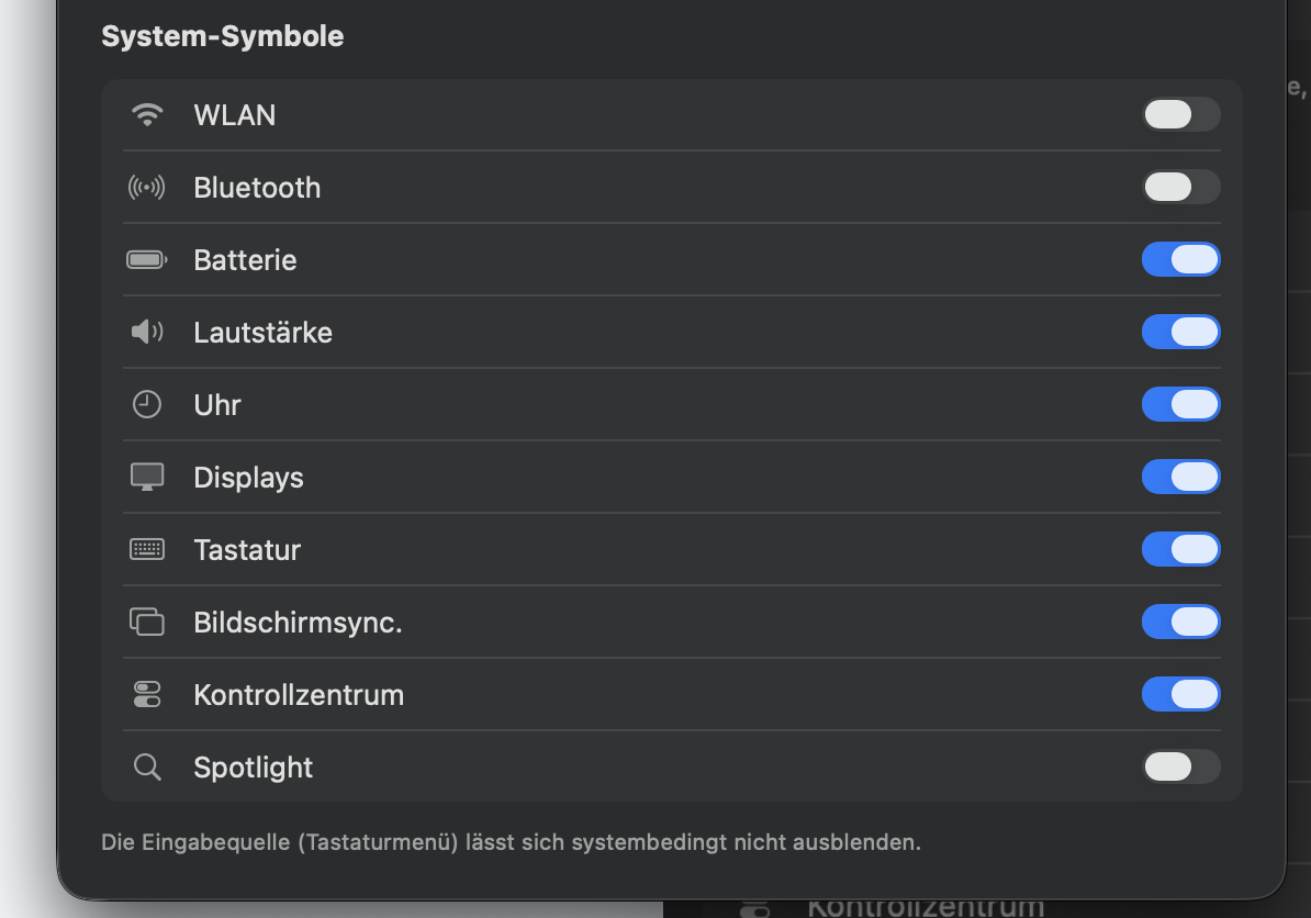 Tidier Einstellungen – Menüleiste, System-Symbole