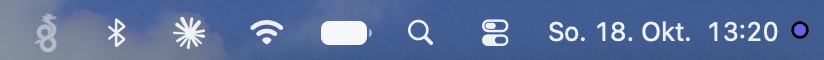 macOS-Menüleiste mit vielen Symbolen (WLAN, Bluetooth, Spotlight …)