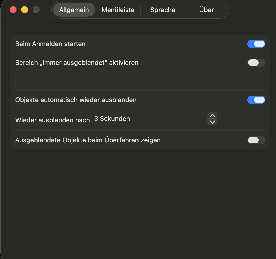 Tidier Einstellungen – Tab Allgemein